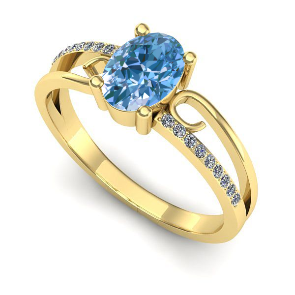 Inel de logodna din aur galben cu diamant de laborator albastru