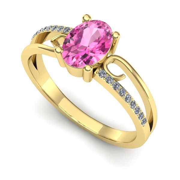 Inel logodna din aur galben cu safir roz