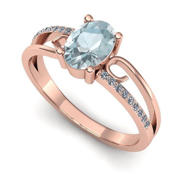 Inel de logodna din aur roz cu aquamarin