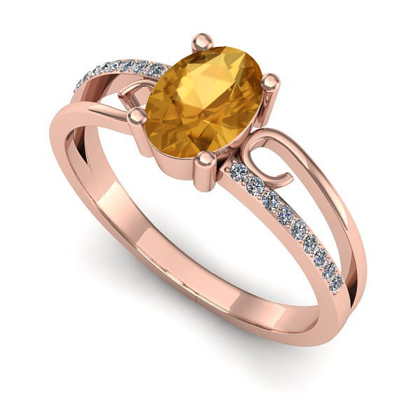 Inel logodna din aur roz cu citrin