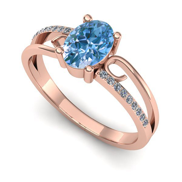 Inel din aur roz cu diamant de laborator albastru