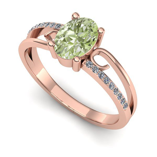 Inel din aur roz cu diamant de laborator verde