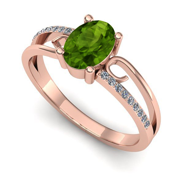 Inel de logodna din aur roz cu peridot