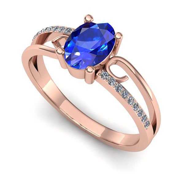 Inel logodna din aur roz cu safir