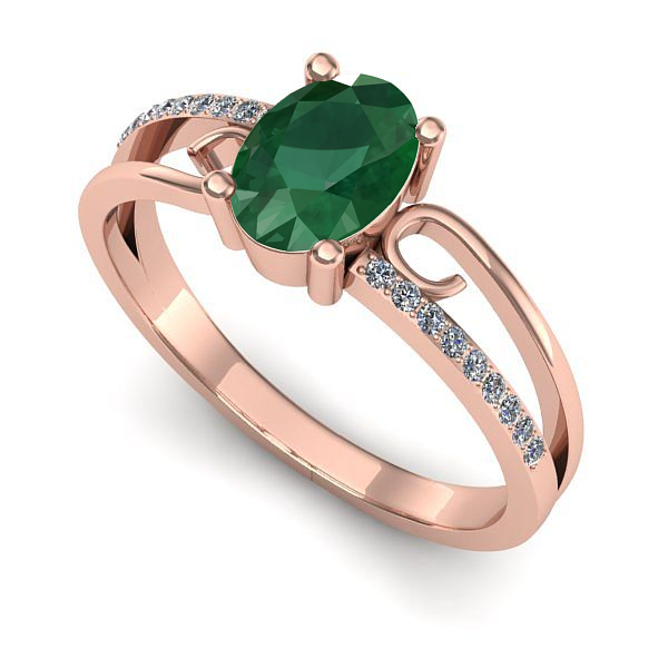 Inel logodna din aur roz cu smarald