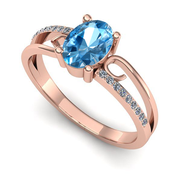 Inel de logodna din aur roz cu topaz blue
