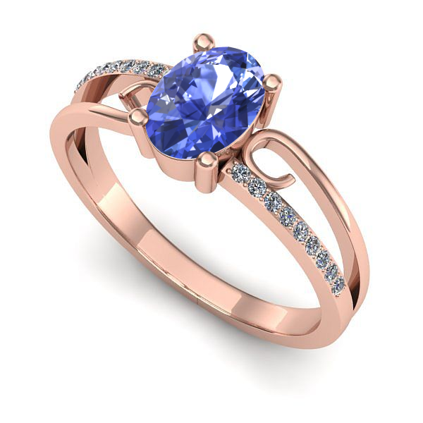 Inel logodna din aur roz cu tanzanit