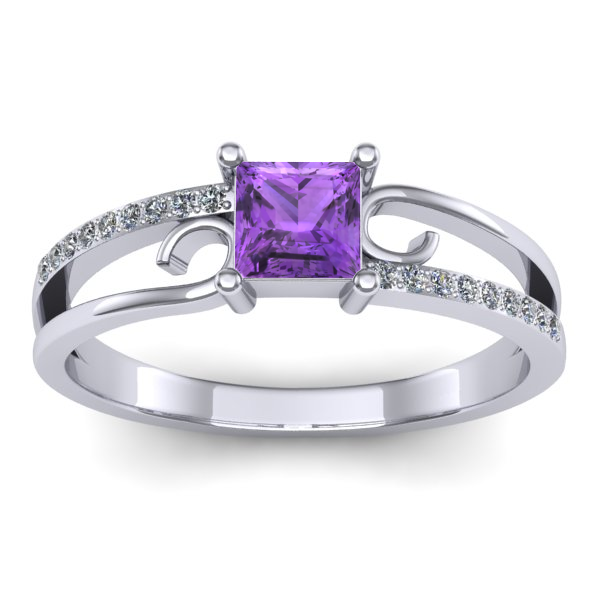 Inel logodna cu ametist patrat