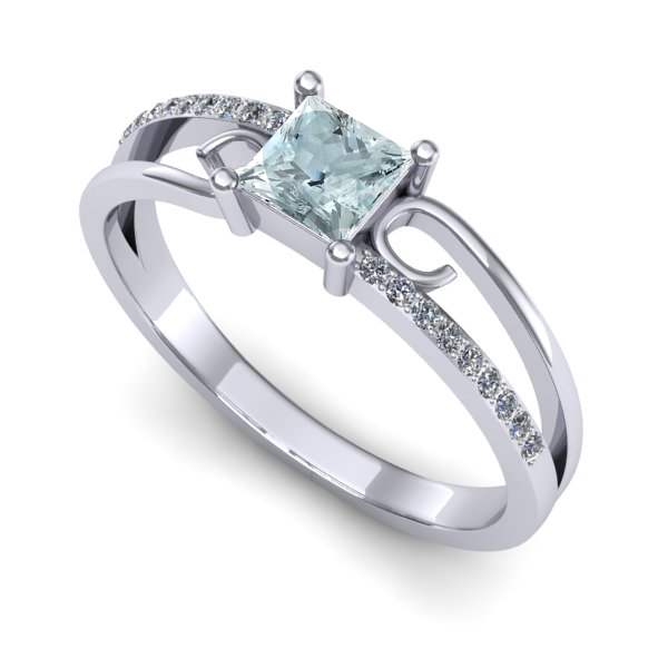 Inel din aur alb cu aquamarin