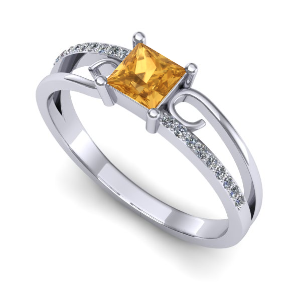 Inel din aur alb cu citrin