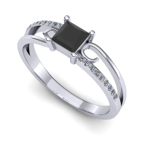 Inel logodna din aur alb cu diamant negru