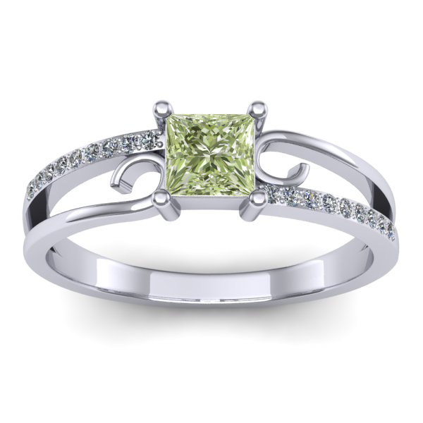 Inel cu diamant de laborator verde patrat