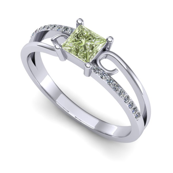 Inel logodna din aur alb cu diamant de laborator verde