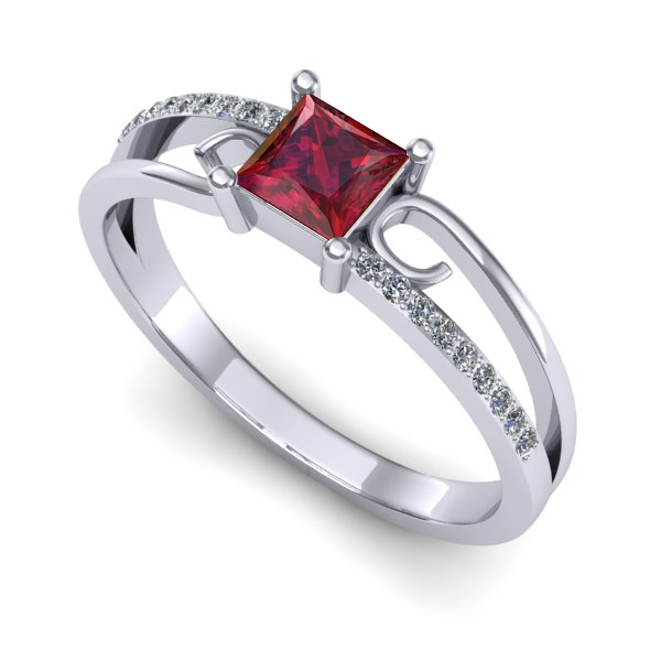 Inel logodna din aur alb cu rubin