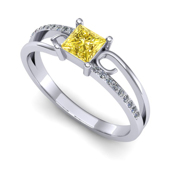 Inel din aur alb cu safir galben