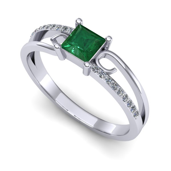 Inel logodna din aur alb cu smarald