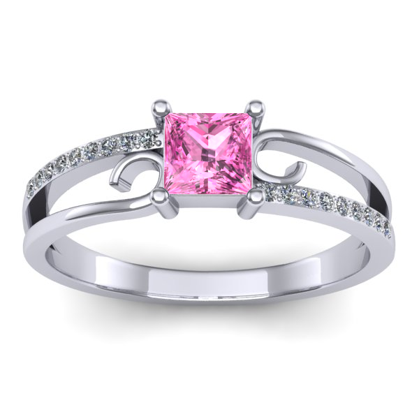Inel logodna cu safir roz patrat
