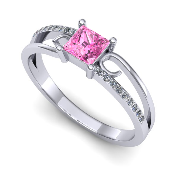 Inel de logodna din aur alb cu safir roz