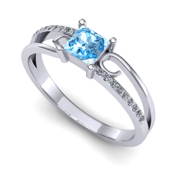 Inel logodna din aur alb cu topaz blue