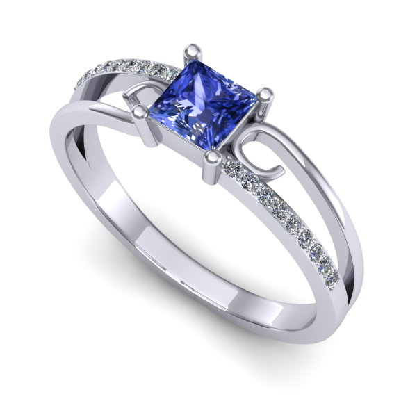 Inel logodna din aur alb cu tanzanit