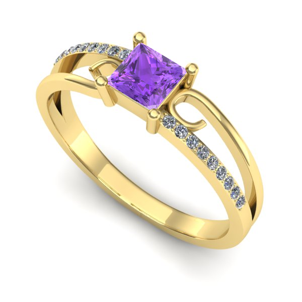 Inel de logodna din aur galben cu ametist