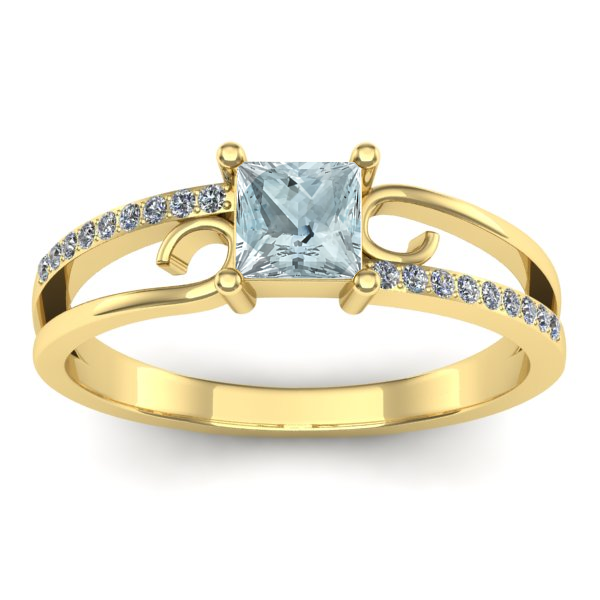 Inel logodna cu aquamarin patrat