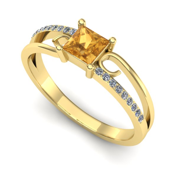 Inel logodna din aur galben cu citrin