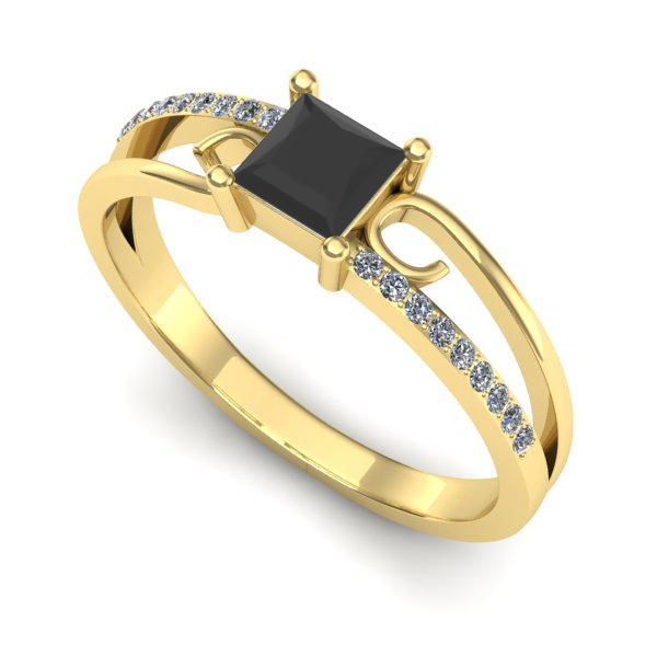 Inel din aur galben cu diamant negru