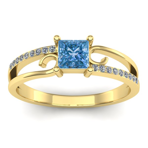 Inel de logodna cu diamant de laborator albastru patrat