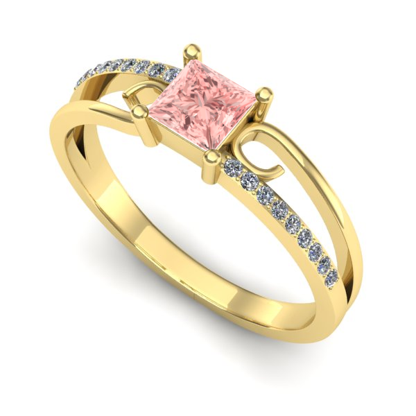 Inel logodna din aur galben cu diamant de laborator roz