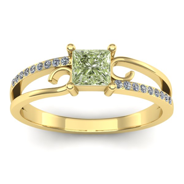 Inel logodna cu diamant de laborator verde patrat