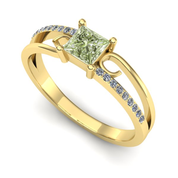 Inel din aur galben cu diamant de laborator verde