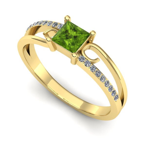 Inel logodna din aur galben cu peridot