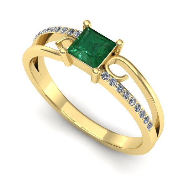 Inel de logodna din aur galben cu smarald