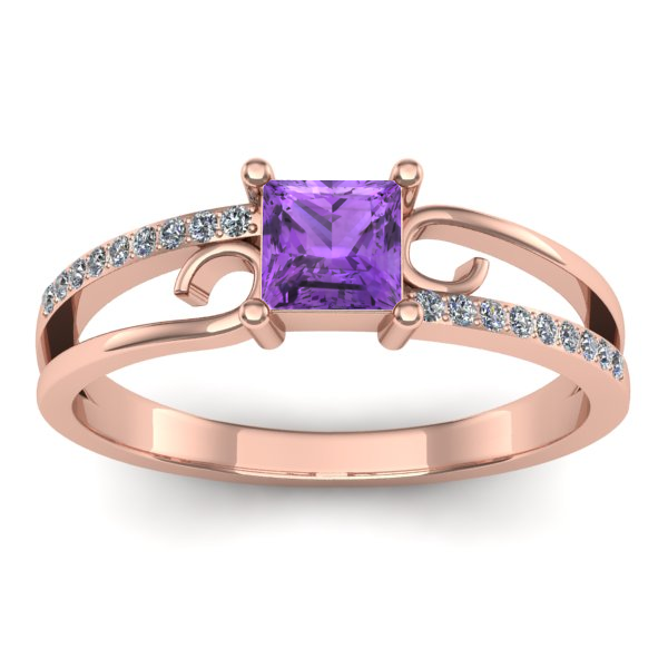 Inel logodna cu ametist patrat