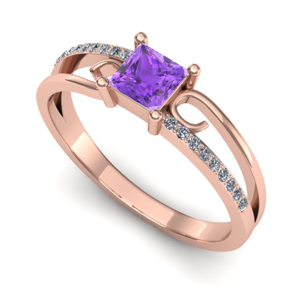 Inel din aur roz cu ametist