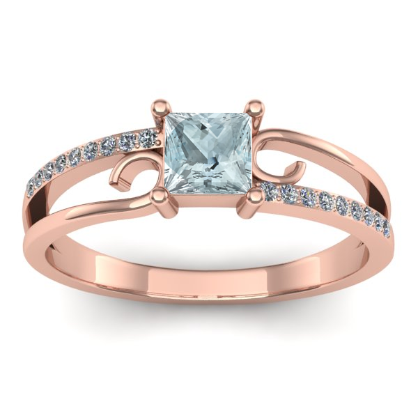 Inel de logodna cu aquamarin patrat