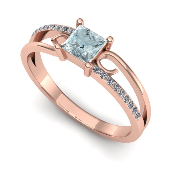 Inel logodna din aur roz cu aquamarin