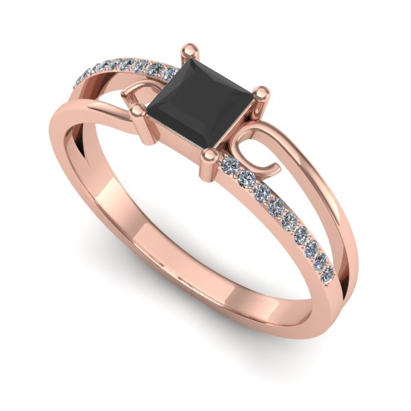 Inel din aur roz cu diamant negru