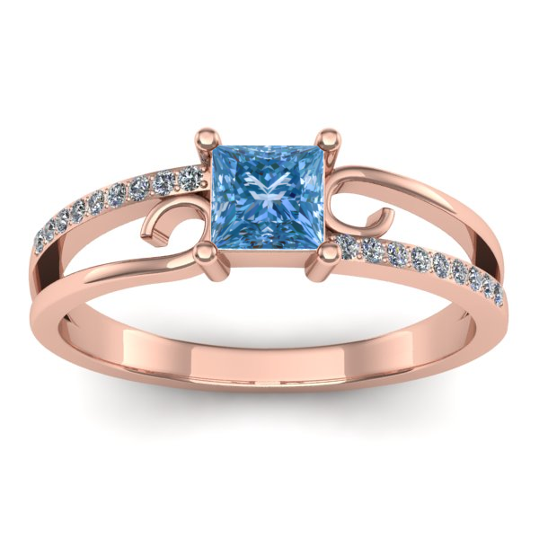 Inel de logodna cu diamant de laborator albastru patrat