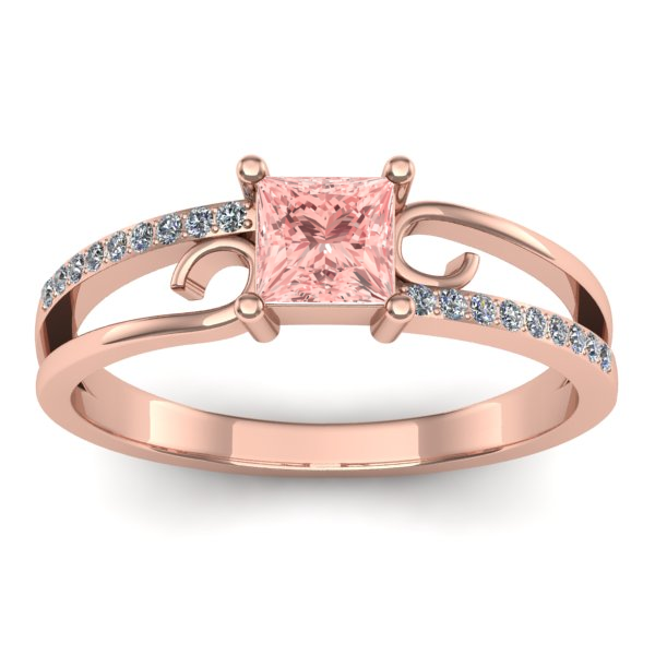 Inel logodna cu diamant de laborator roz patrat