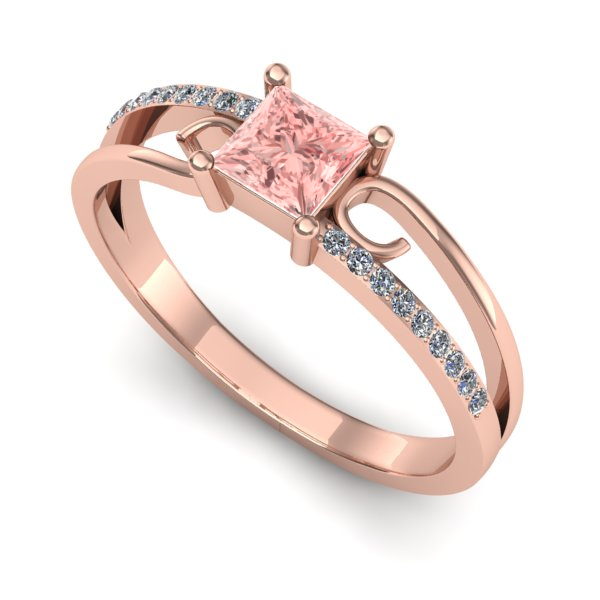 Inel logodna din aur roz cu diamant de laborator roz