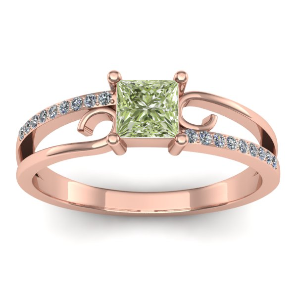 Inel logodna cu diamant de laborator verde patrat