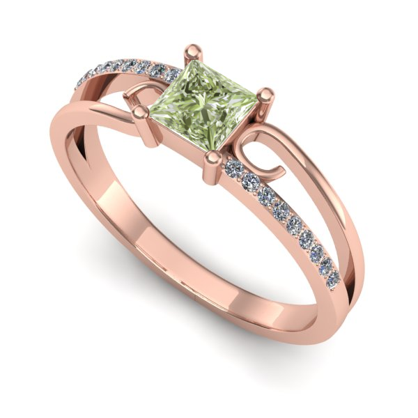 Inel din aur roz cu diamant de laborator verde