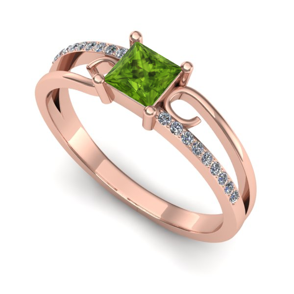 Inel din aur roz cu peridot