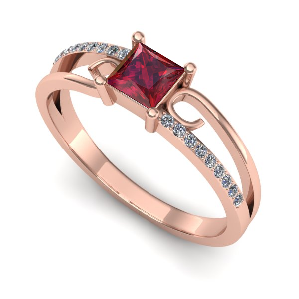 Inel logodna din aur roz cu rubin