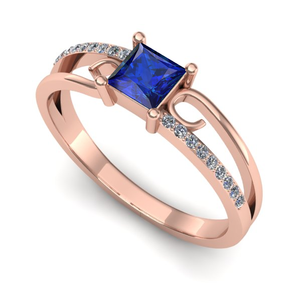 Inel de logodna din aur roz cu safir