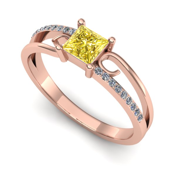 Inel logodna din aur roz cu safir galben