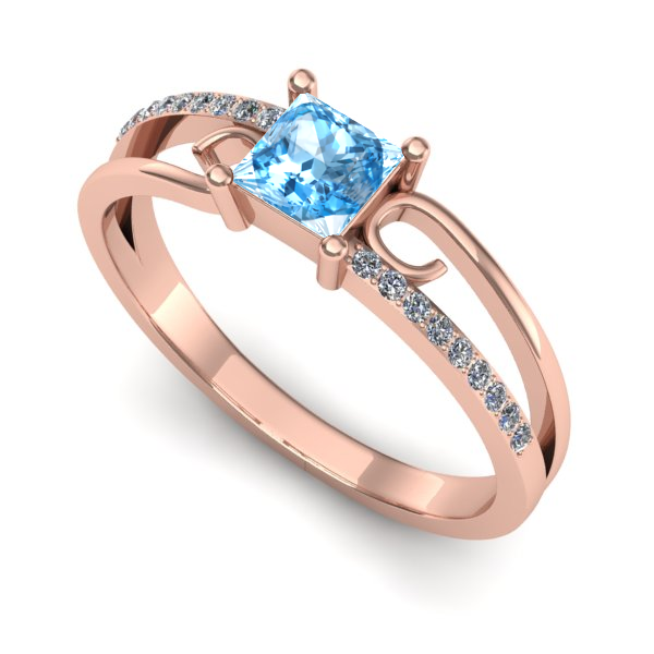 Inel logodna din aur roz cu topaz blue
