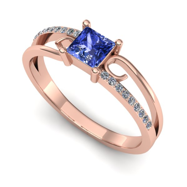 Inel logodna din aur roz cu tanzanit